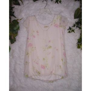 Giusy | Women's 100% Silk Blouse Cream Floral Cottage Core Size Large